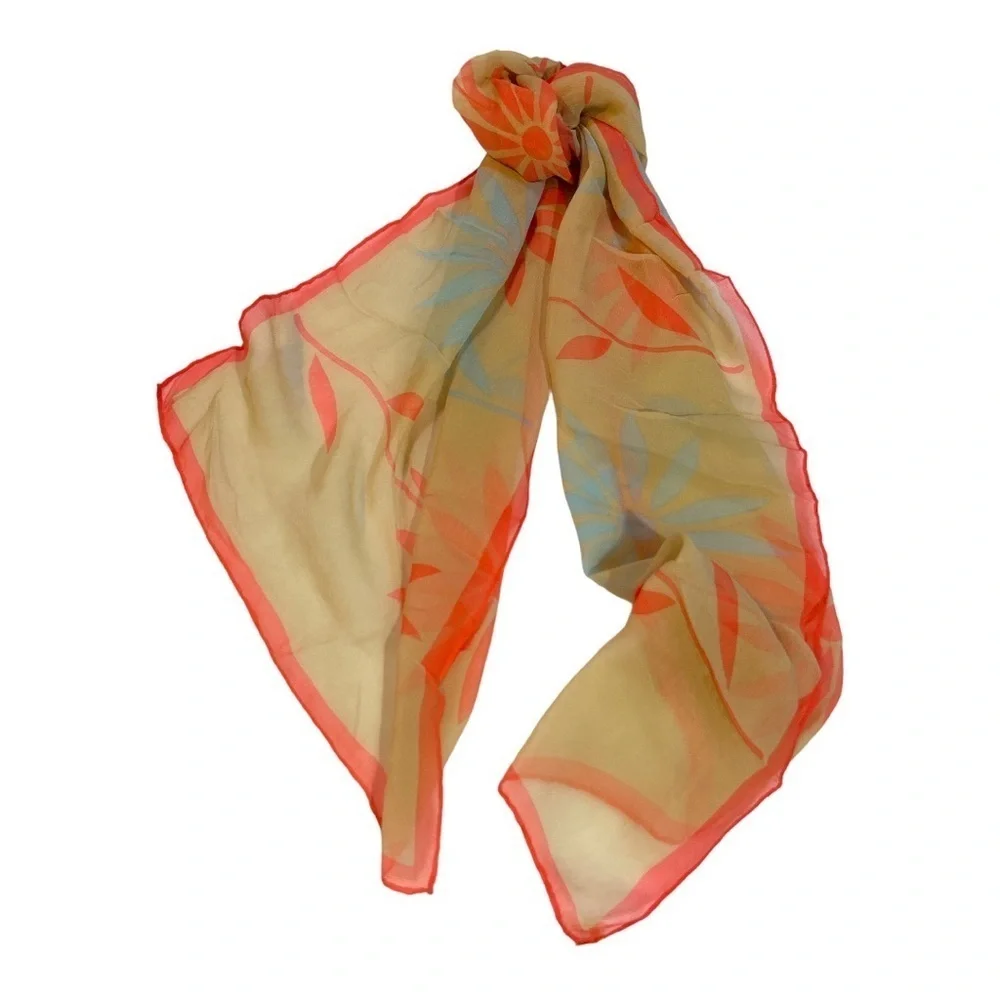 Vintage Glentex Hand Rolled Made in Japan Silk Floral Daisy Scarf